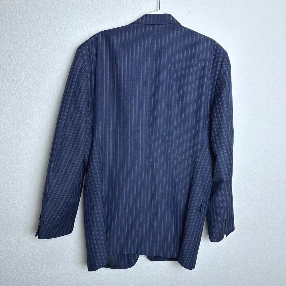 Joseph Abboud Mens 44L Navy Pinstripe Wool Linen Mohair Blazer Sport Coat USA